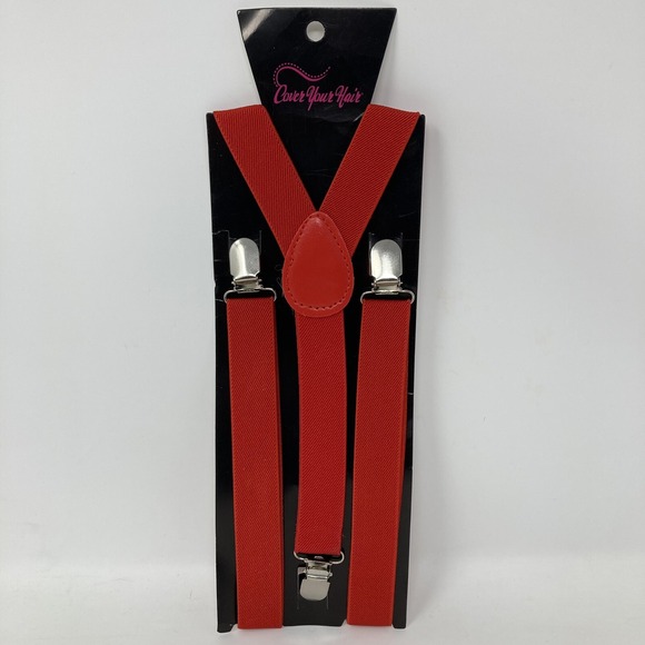 Red‎ Clip-on Elastic Y-Shape Adjustable Suspenders Wedding NEW - Picture 1 of 6